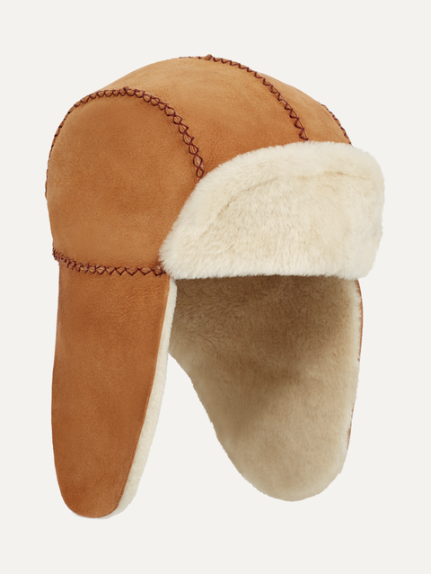 Toddlers / Big Kids' Sheepskin Trapper with Stitch chestnut