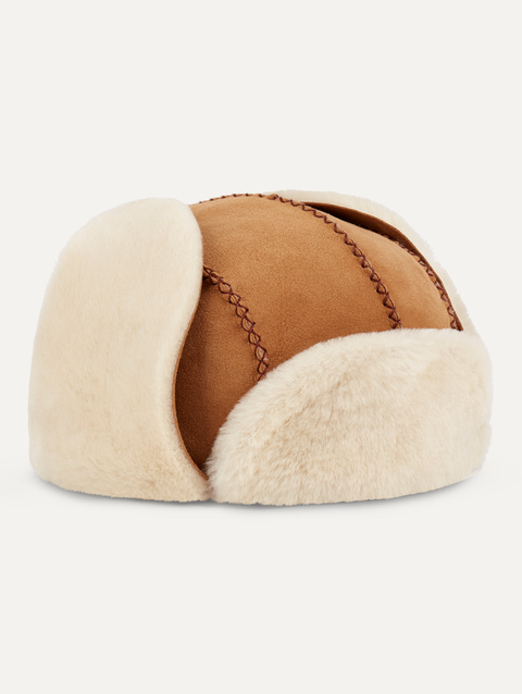 Toddlers / Big Kids' Sheepskin Trapper with Stitch chestnut