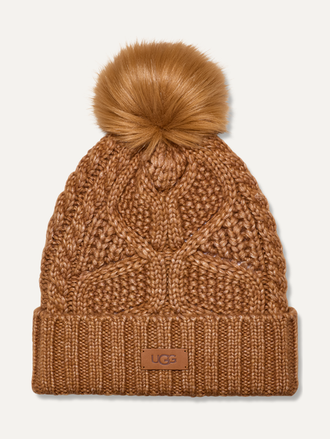 Women's Cable Beanie With Pom chestnut