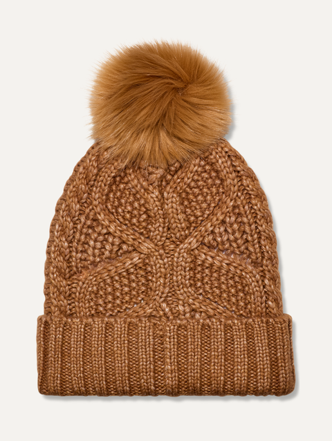 Women's Cable Beanie With Pom chestnut