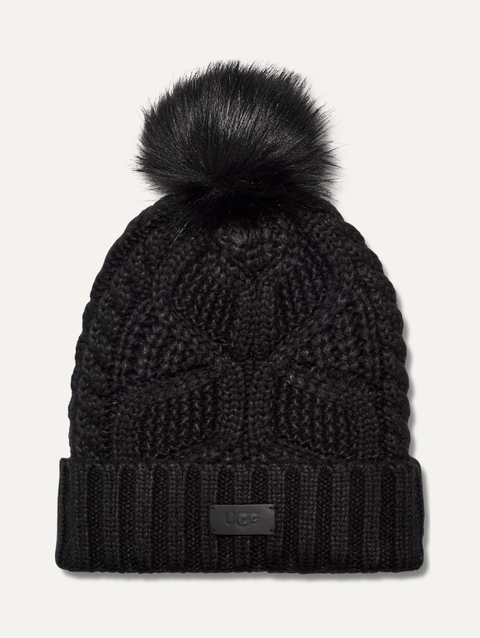 Women's Cable Beanie With Pom black